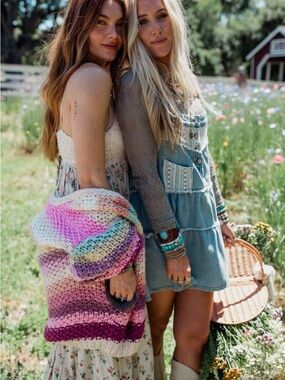 NWOT Boho Cardigan By Three Birds Nest  in Pink Multie size L